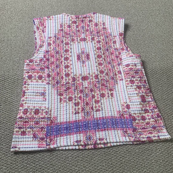 ZARA Womens Jacket‎ Size Small Cream Pink Printed Quilted Vest Sleeveless V-Neck - Picture 4 of 10
